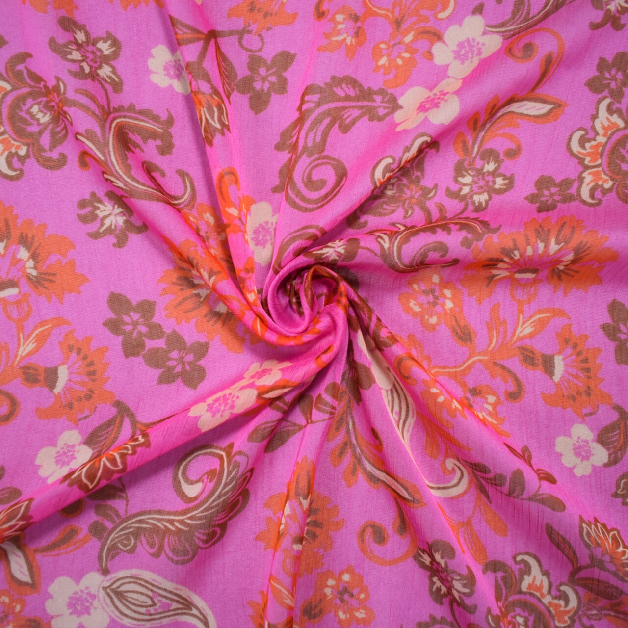 Pink-Red-Multi Poly Floral Paisely Printed Crinkle Chiffon Woven Fabric By the Yard